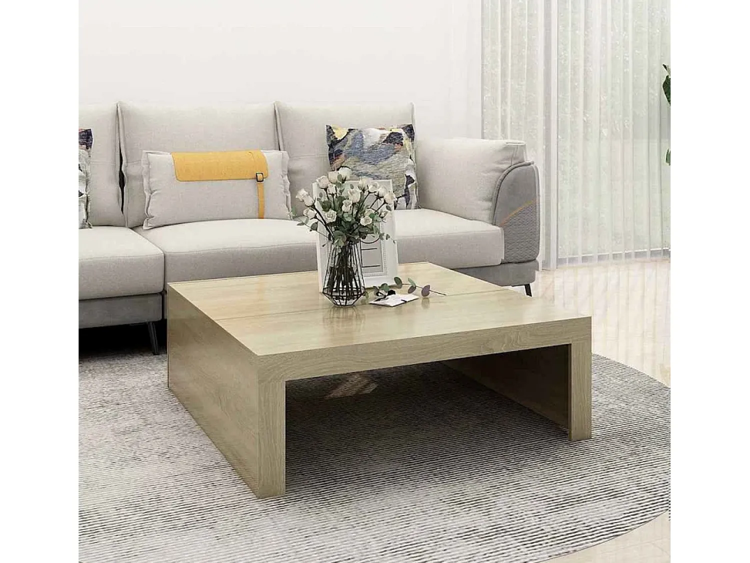 Mesa de centro | Mesa de apoio 100x100x35 cm derivados madeira carvalho sonoma^ Mesa De Centro