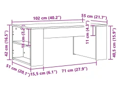 Mesa De Centro| Mesa de centro | Mesa de apoio 102x55x42 cm madeira processada cinza cimento Cinzento