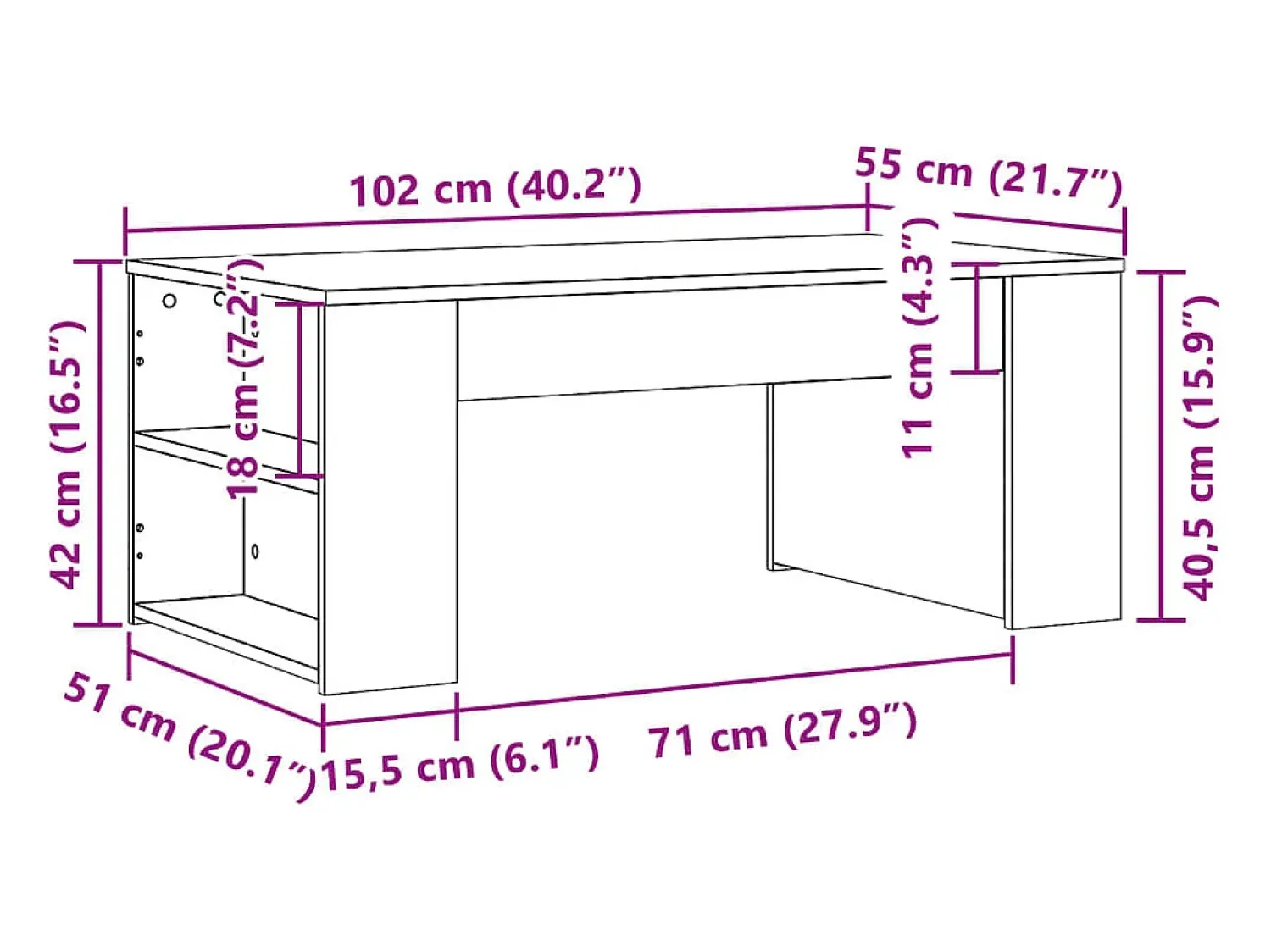Mesa De Centro| Mesa de centro | Mesa de apoio 102x55x42 cm madeira processada cinza cimento Cinzento