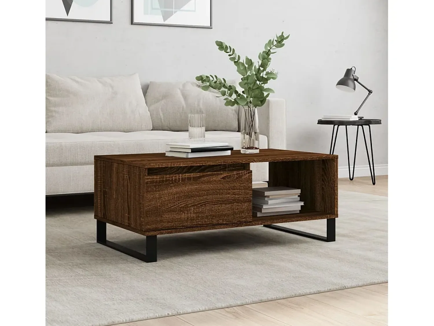 Mesa de centro | Mesa de apoio 90x50x36.5cm derivados madeira carvalho^ Mesa De Centro