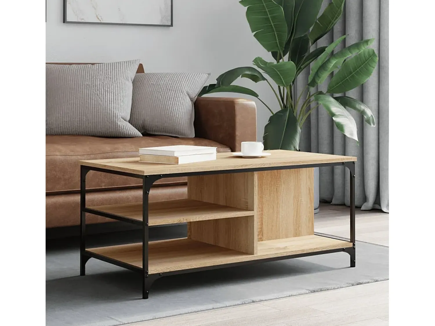 Mesa De Centro* Mesa de centro | Mesa de apoio 100x50x45 cm derivados madeira carvalho sonoma Castanho
