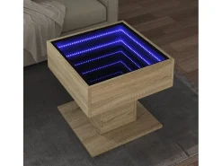 Mesa De Centro* Mesa de centro | Mesa de apoio c/ LEDs 50x50x45 madeira processada Castanho