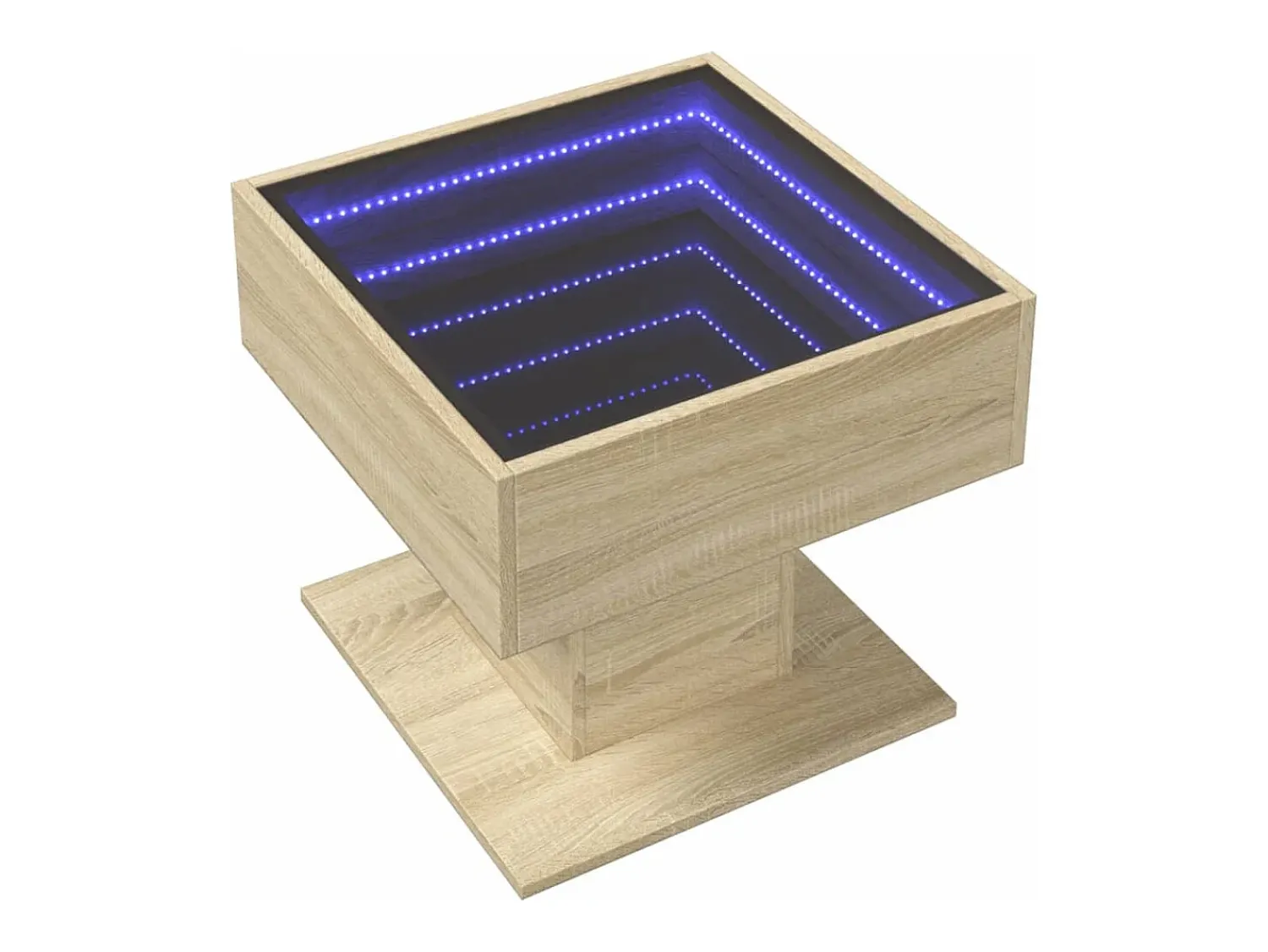 Mesa De Centro* Mesa de centro | Mesa de apoio c/ LEDs 50x50x45 madeira processada Castanho