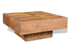 Mesa De Centro* Mesa de centro | Mesa de apoio quadrada em madeira de mangueira maciça Castanho