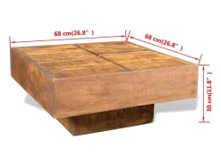 Mesa De Centro* Mesa de centro | Mesa de apoio quadrada em madeira de mangueira maciça Castanho