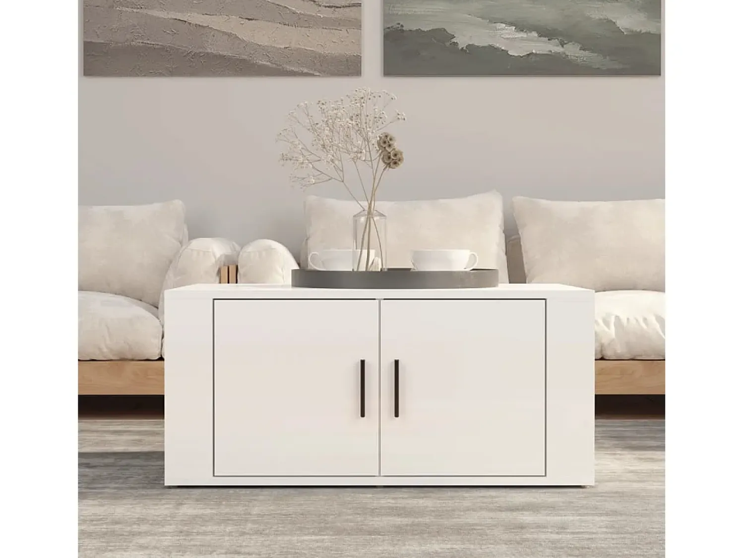 Mesa De Centro* Mesa de centro | Mesa de apoio 80x50x36 cm derivados madeira brilhante Branco