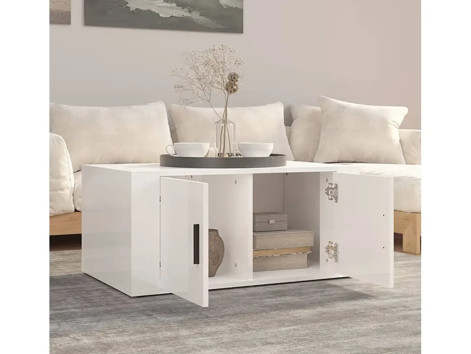 Mesa De Centro* Mesa de centro | Mesa de apoio 80x50x36 cm derivados madeira brilhante Branco