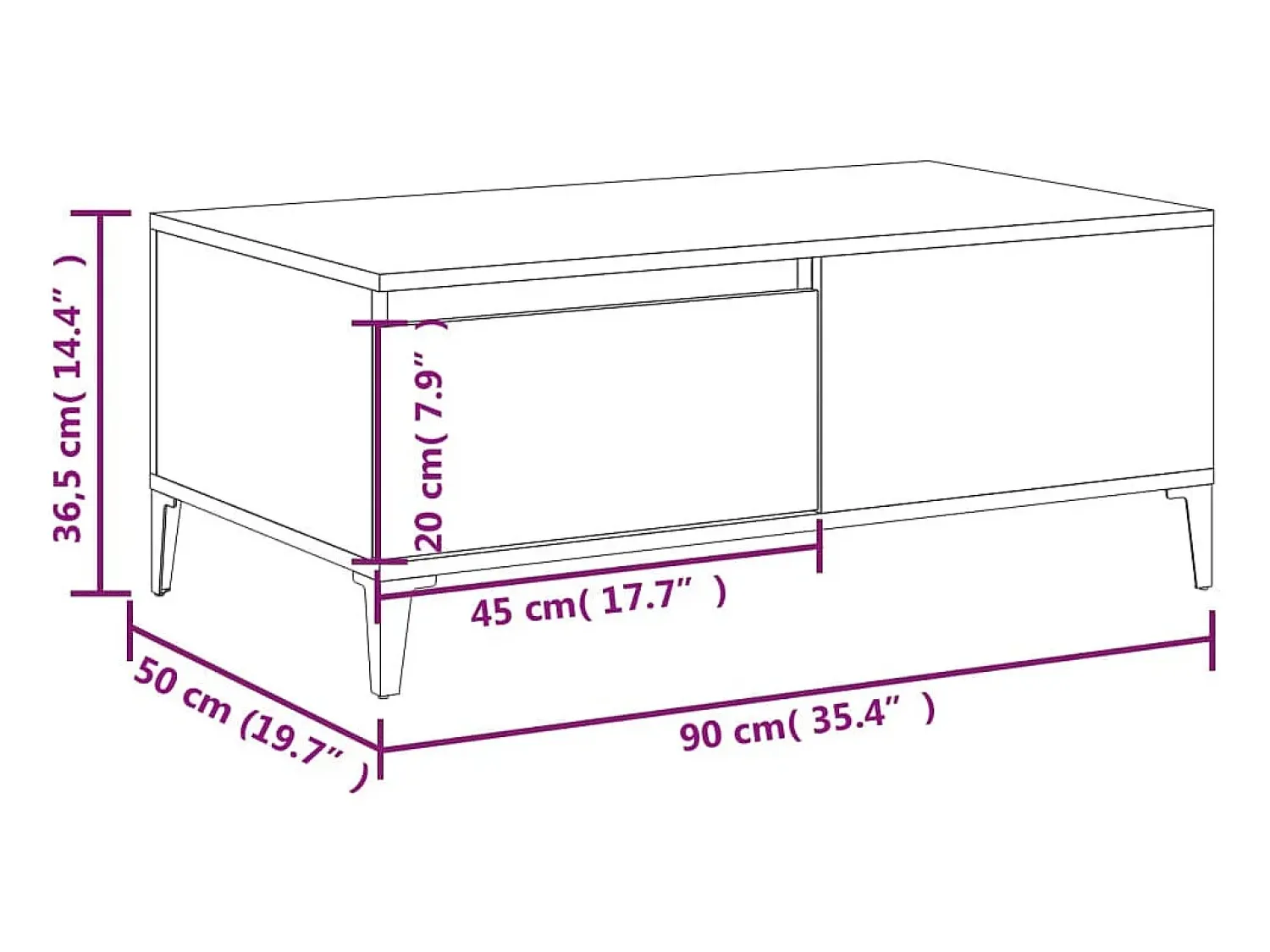 Mesa De Centro| Mesa de centro | Mesa de apoio 90x50x36.5 cm derivados de madeira Branco