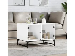 Mesa De Centro| Mesa de centro | Mesa de apoio | Mesa de café c/ portas de vidro 68.5x50x50 cm Branco