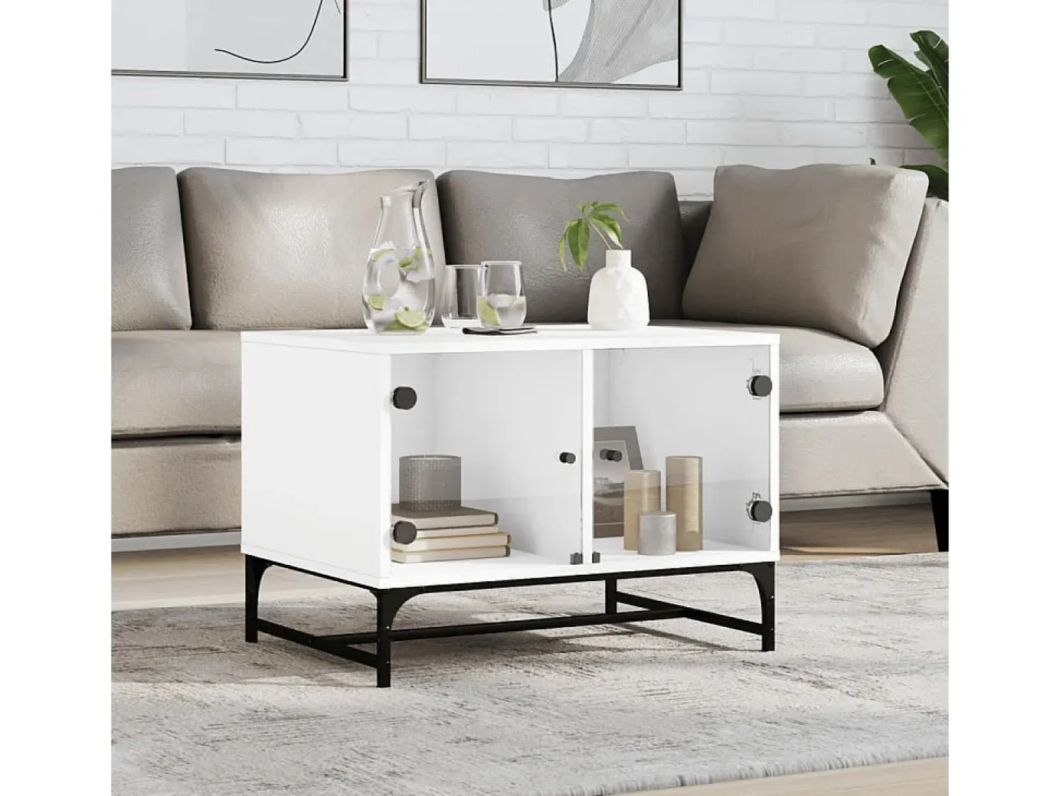 Mesa De Centro| Mesa de centro | Mesa de apoio | Mesa de café c/ portas de vidro 68.5x50x50 cm Branco