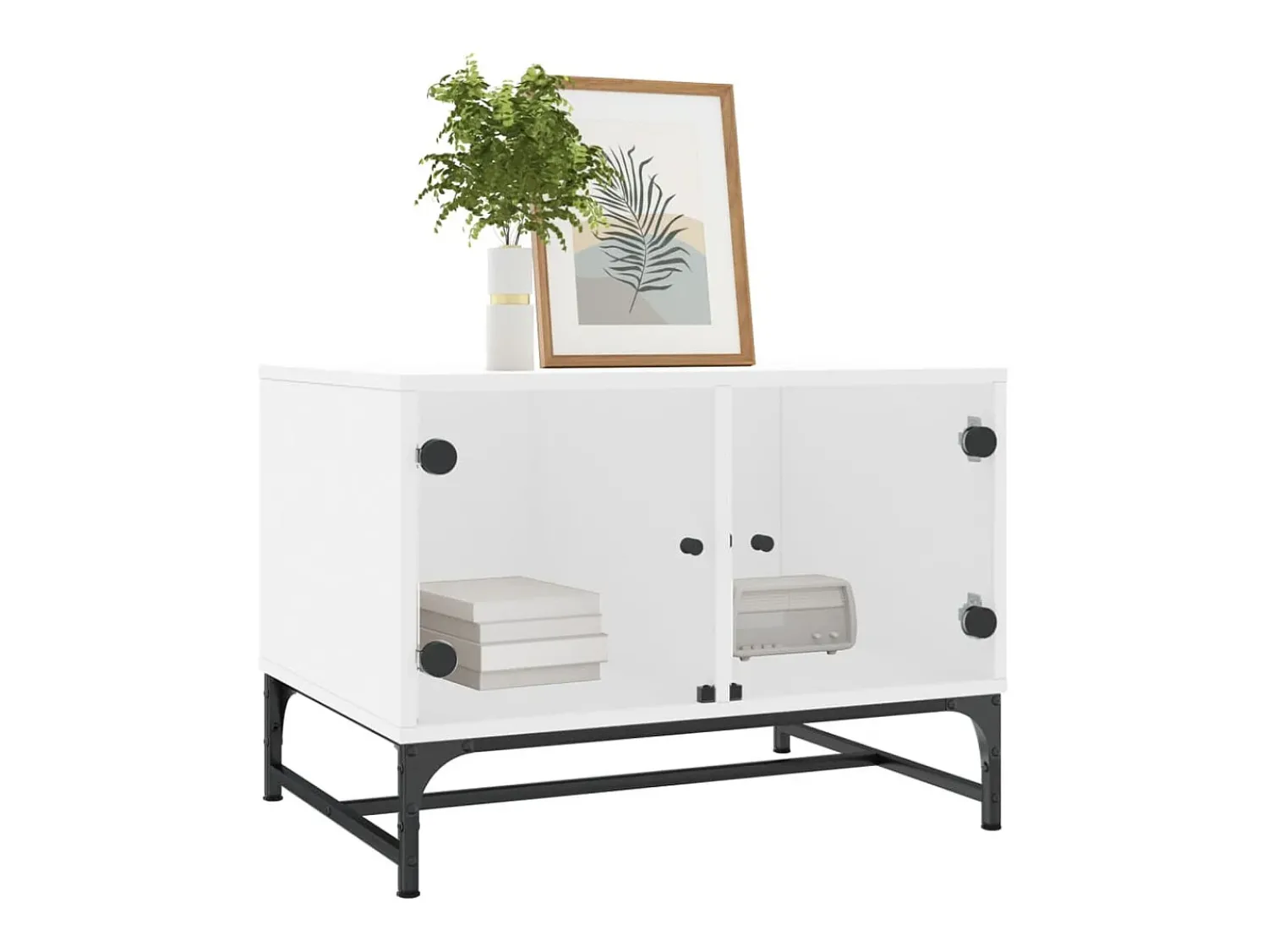 Mesa De Centro| Mesa de centro | Mesa de apoio | Mesa de café c/ portas de vidro 68.5x50x50 cm Branco