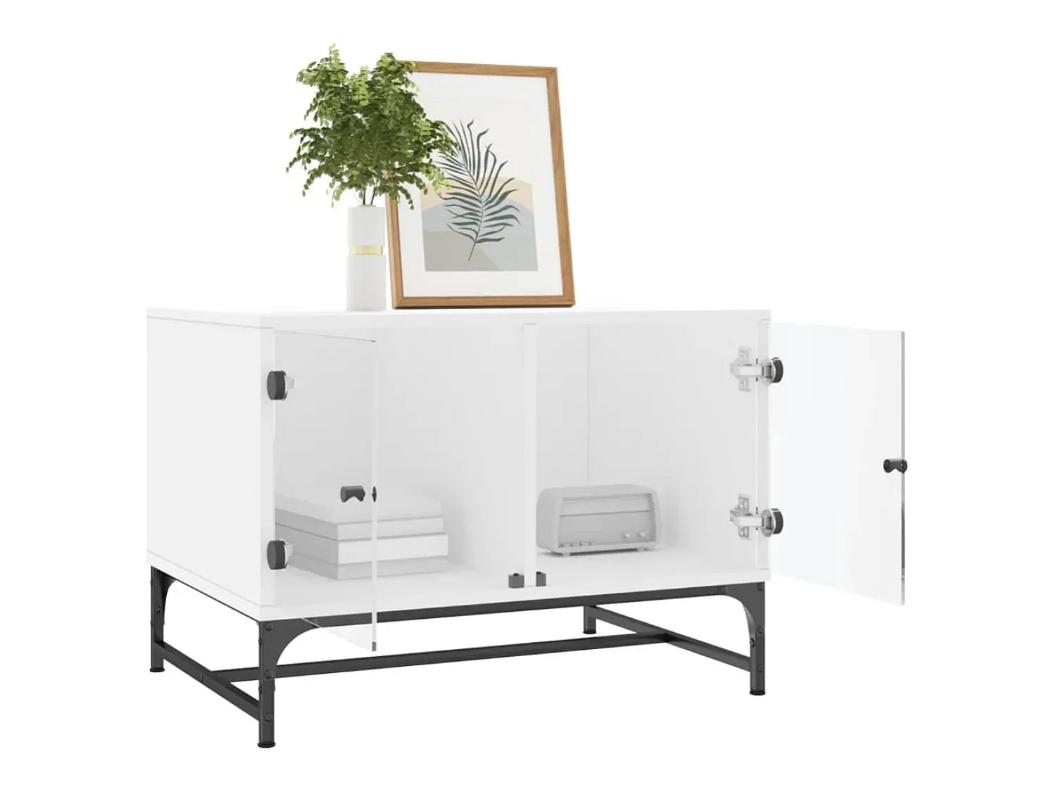 Mesa De Centro| Mesa de centro | Mesa de apoio | Mesa de café c/ portas de vidro 68.5x50x50 cm Branco