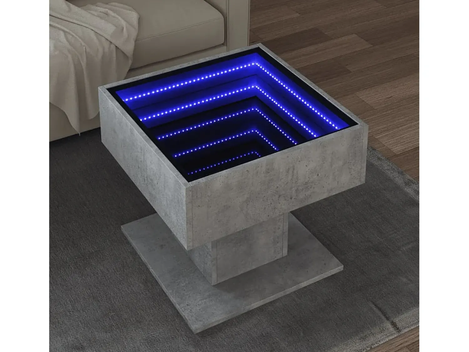 Mesa De Centro| Mesa de centro | Mesa de apoio c/ LEDs 50x50x45 cm madeira processada Cinzento