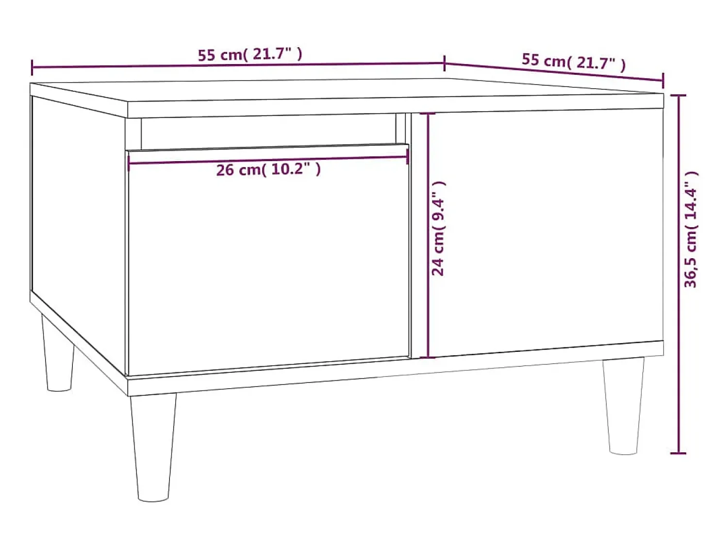 Hot Mesa de centro | Mesa de apoio 55x55x36.5 cm derivados madeira carvalho fumado Castanho