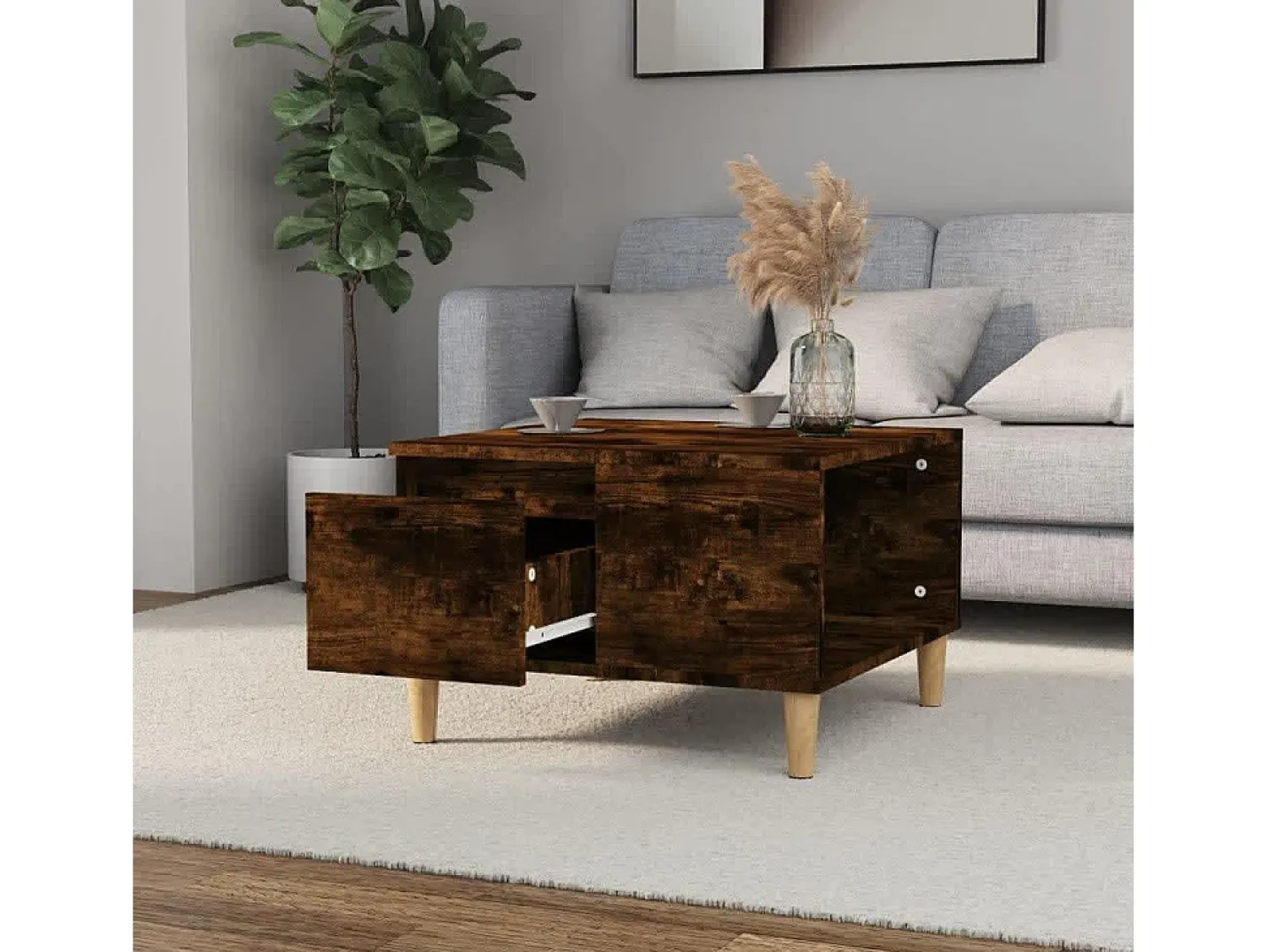 Hot Mesa de centro | Mesa de apoio 55x55x36.5 cm derivados madeira carvalho fumado Castanho