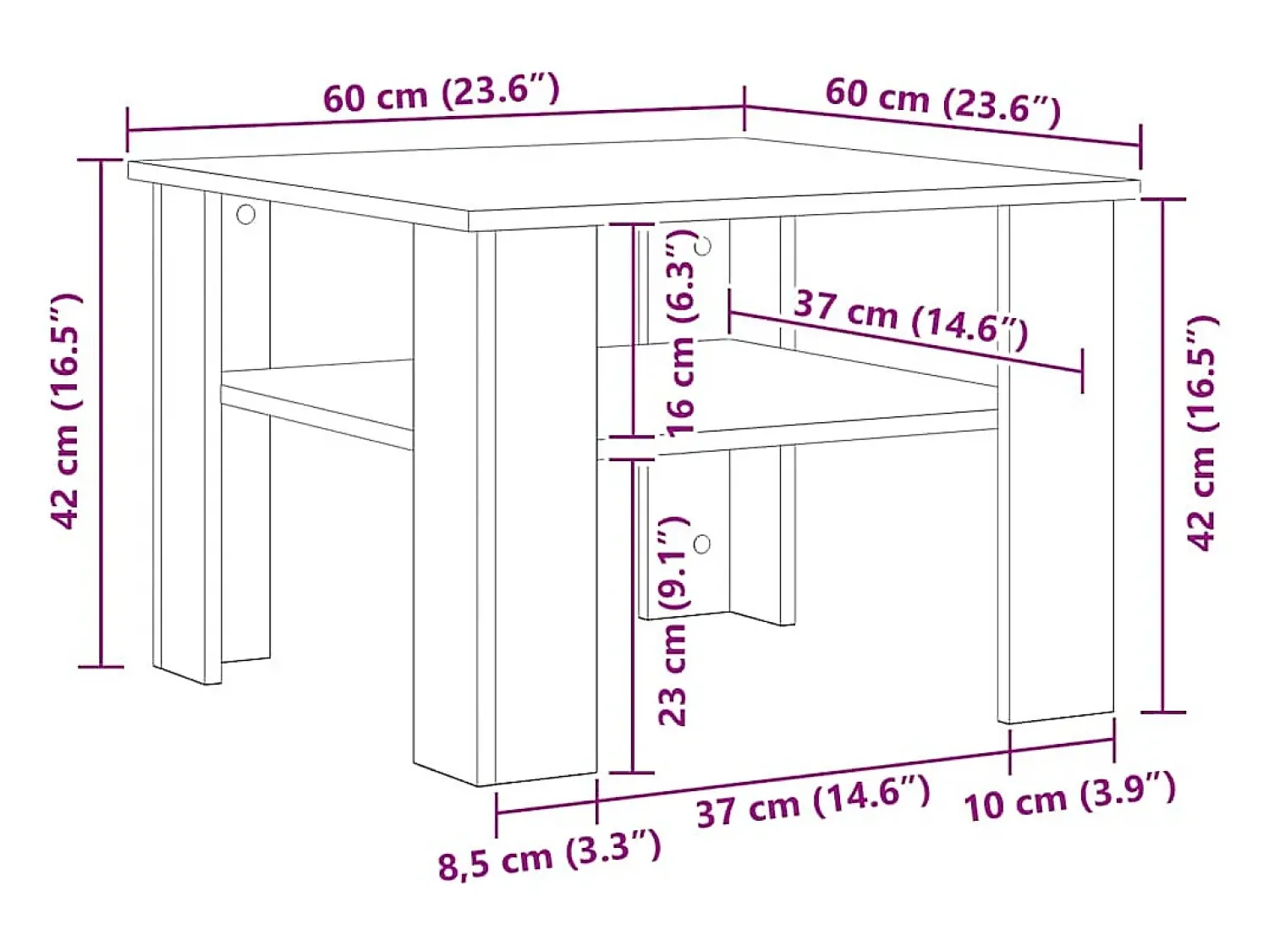 Mesa De Centro| Mesa de centro | Mesa de apoio 60x60x42 cm derivados de madeira Preto
