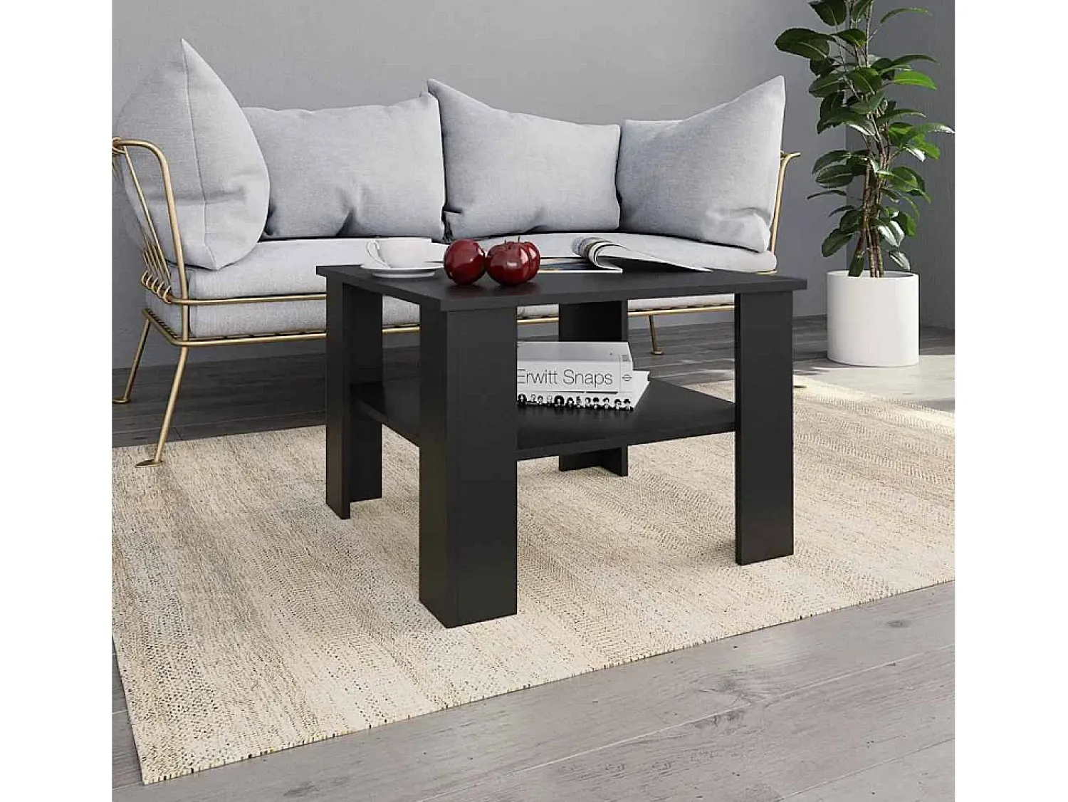 Mesa De Centro| Mesa de centro | Mesa de apoio 60x60x42 cm derivados de madeira Preto