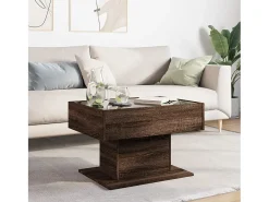 Mesa De Centro| Mesa de centro | Mesa de apoio c/ LEDs 70x50x45 cm derivados de madeira Castanho