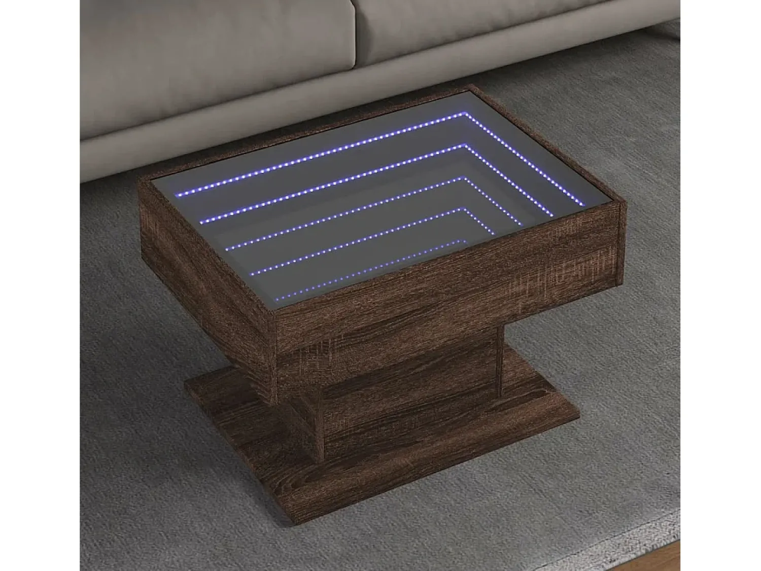 Mesa De Centro| Mesa de centro | Mesa de apoio c/ LEDs 70x50x45 cm derivados de madeira Castanho