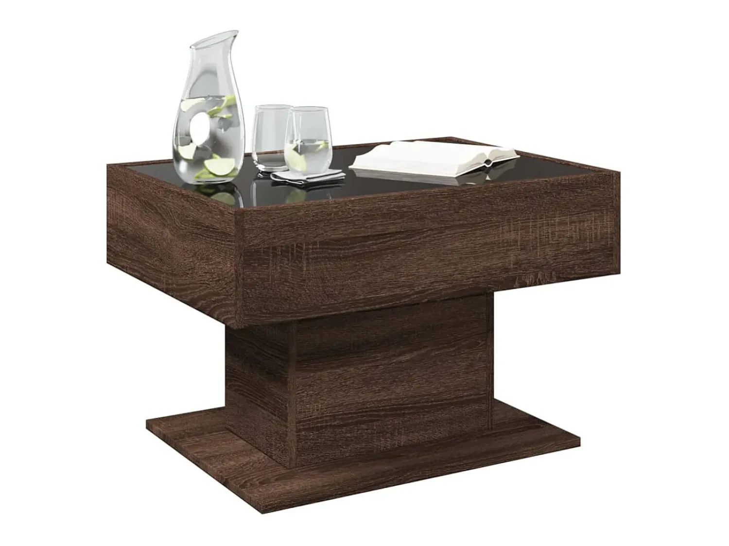 Mesa De Centro| Mesa de centro | Mesa de apoio c/ LEDs 70x50x45 cm derivados de madeira Castanho
