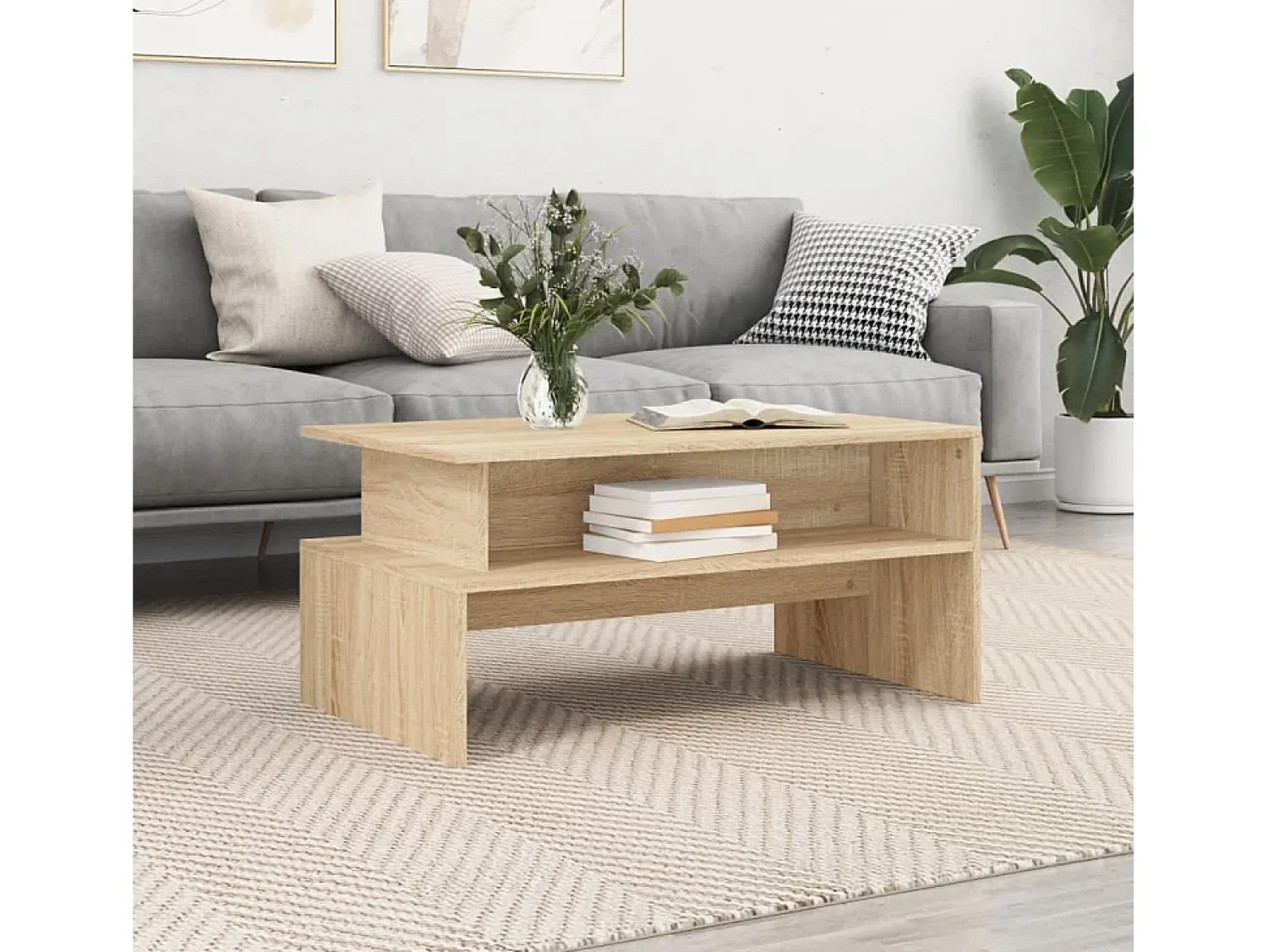 Mesa De Centro| Mesa de centro | Mesa de apoio 90x55x42.5 cm derivados madeira carvalho sonoma Castanho