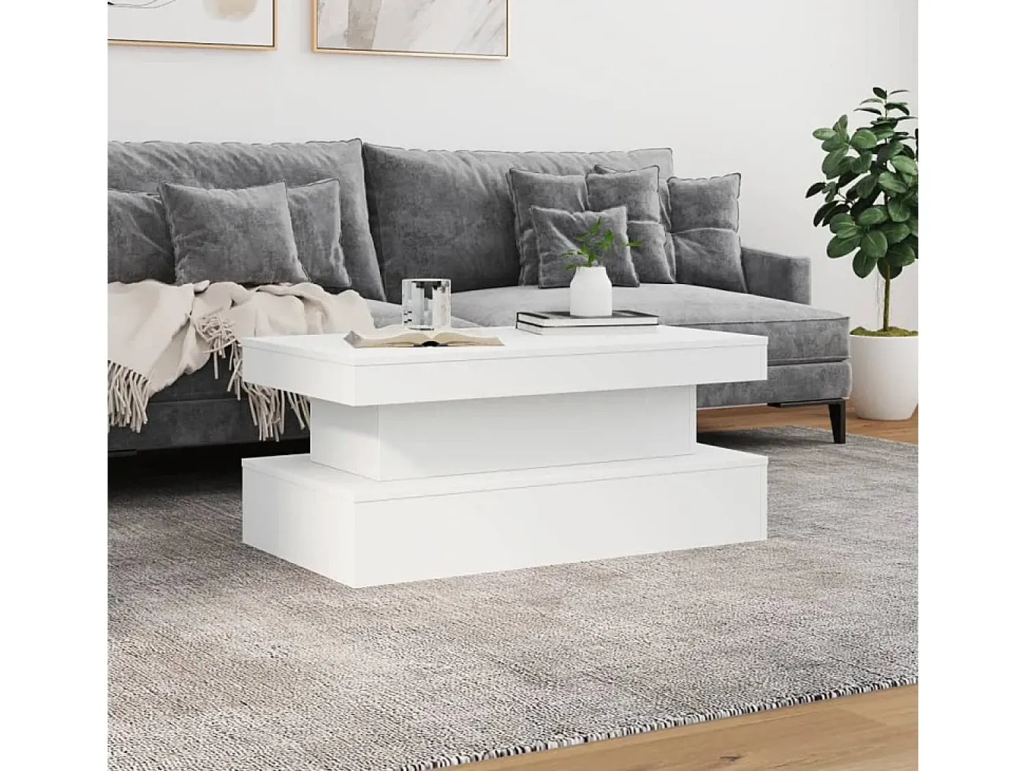 Mesa De Centro| Mesa de centro | Mesa de apoio com luzes LED 90x50x40 cm Branco