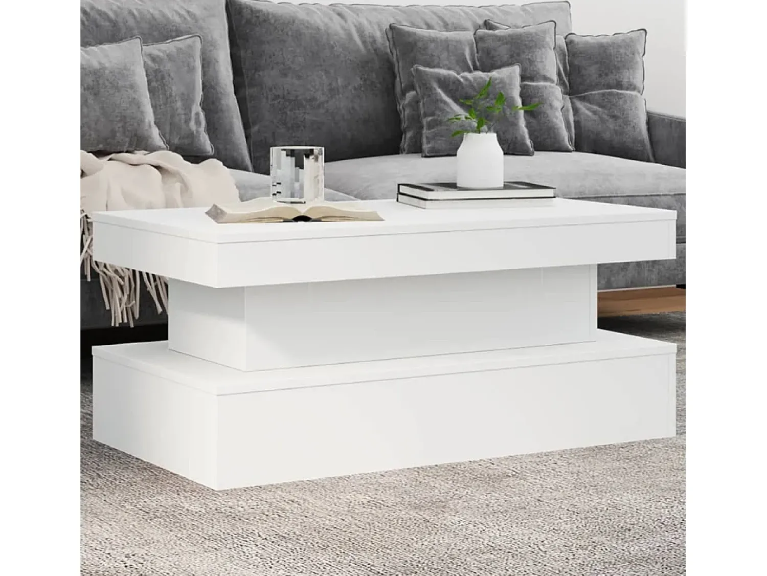 Mesa De Centro| Mesa de centro | Mesa de apoio com luzes LED 90x50x40 cm Branco