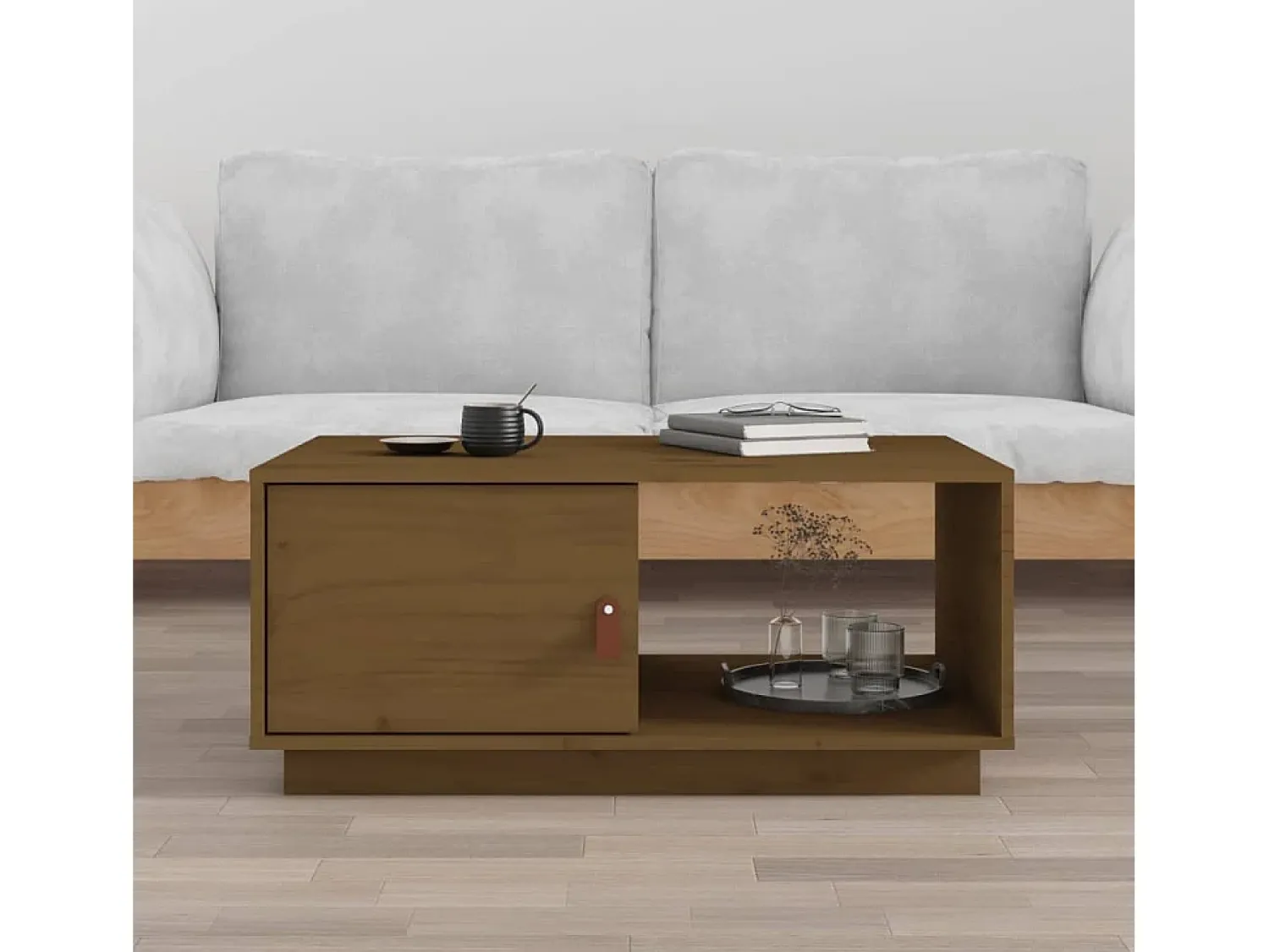 Mesa De Centro* Mesa de centro | Mesa de apoio 80x50x35.5 cm madeira pinho maciça -mel Castanho