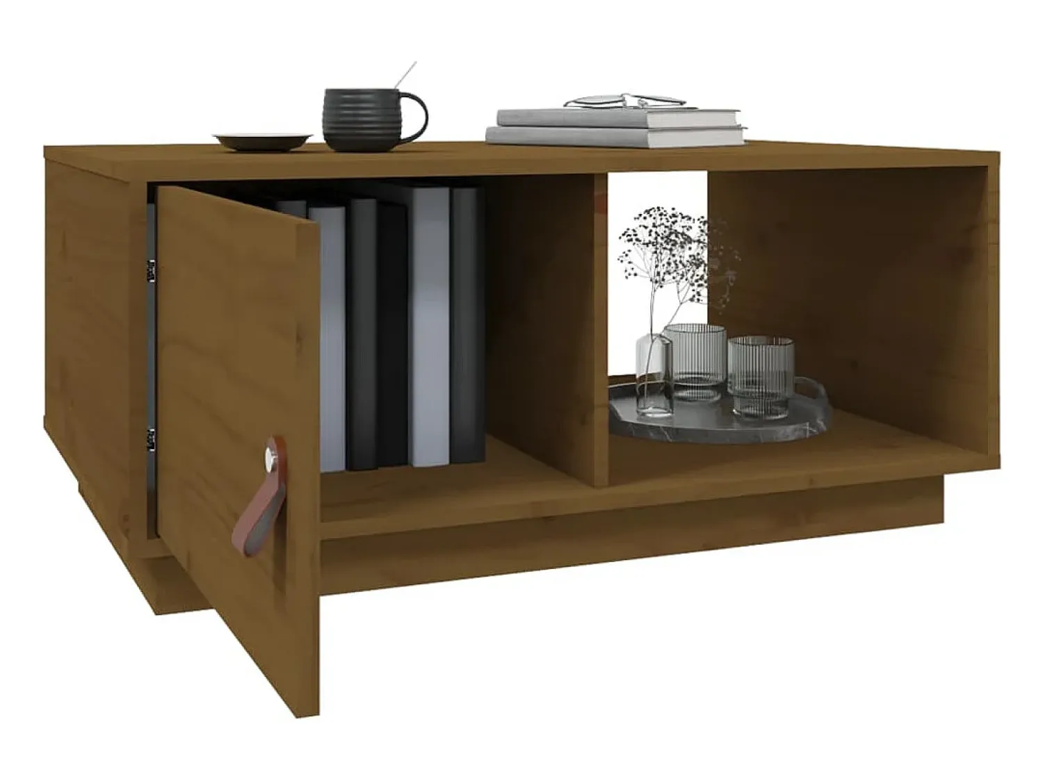 Mesa De Centro* Mesa de centro | Mesa de apoio 80x50x35.5 cm madeira pinho maciça -mel Castanho