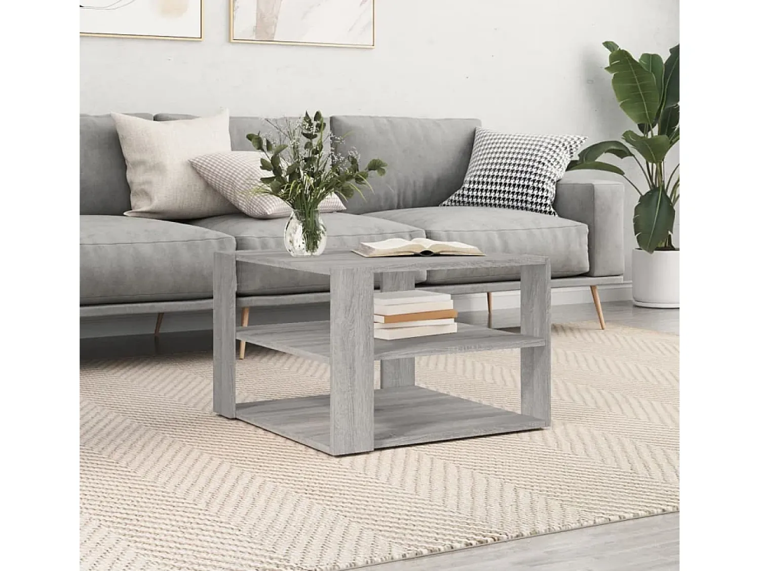 Mesa De Centro| Mesa de centro | Mesa de apoio 59.5x59.5x40 cm derivados madeira cinza sonoma Cinzento