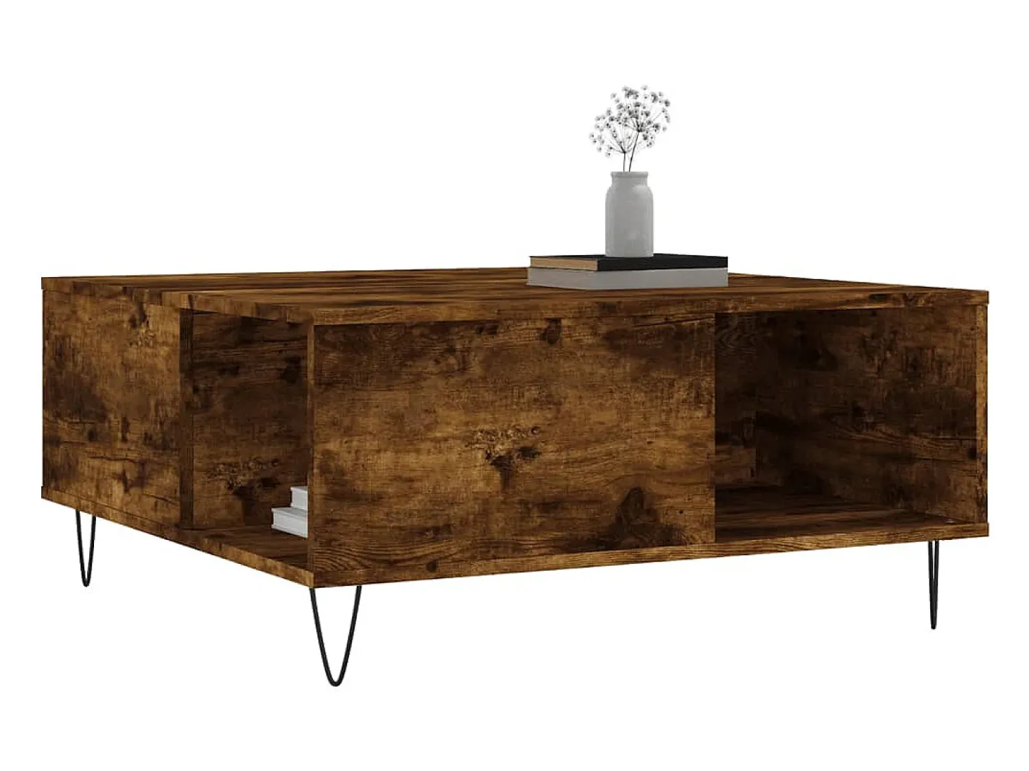 Mesa de centro | Mesa de apoio 80x80x36.5 cm derivados madeira carvalho fumado Castanho