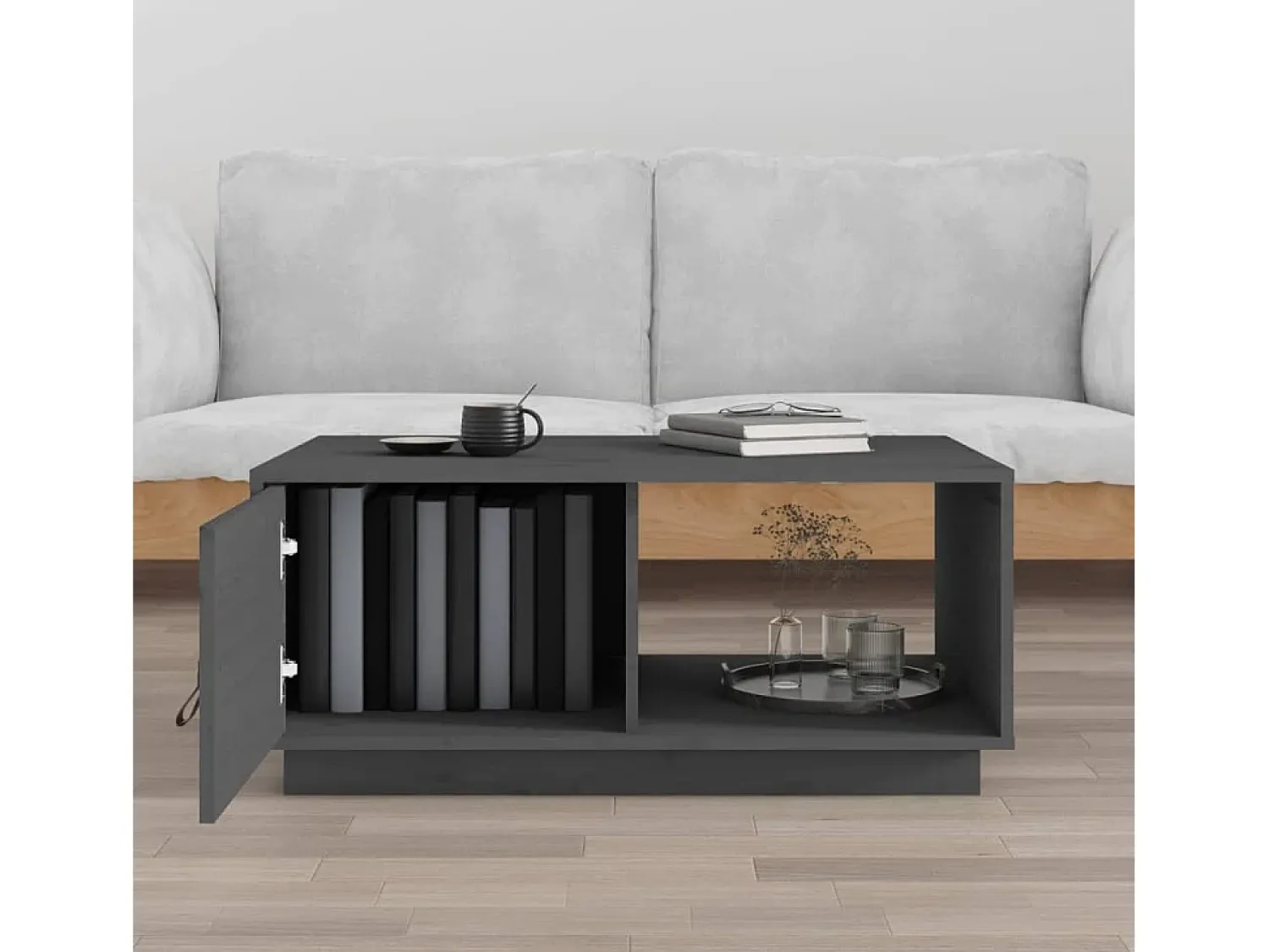 Mesa De Centro* Mesa de centro | Mesa de apoio 80x80x35.5 cm madeira de pinho maciça cinza Cinzento