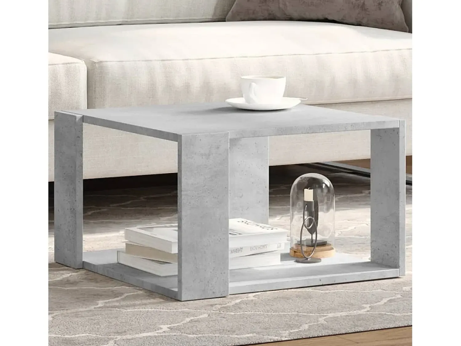 Mesa de centro | Mesa de apoio 51.5x51.5x30 cm derivados madeira cinza-cimento^ Mesa De Centro