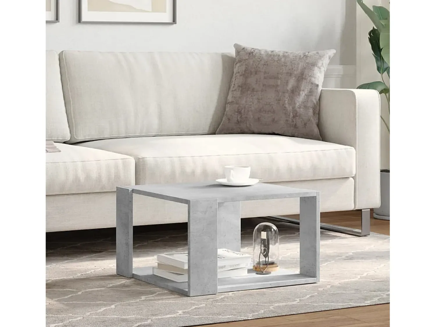 Mesa de centro | Mesa de apoio 51.5x51.5x30 cm derivados madeira cinza-cimento^ Mesa De Centro