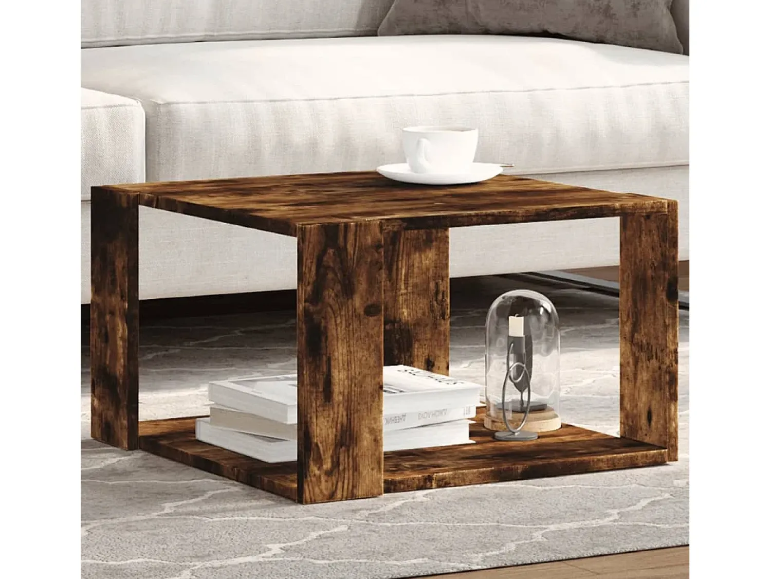 Mesa de centro | Mesa de apoio 51.5x51.5x30cm derivados madeira carvalho fumado^ Mesa De Centro