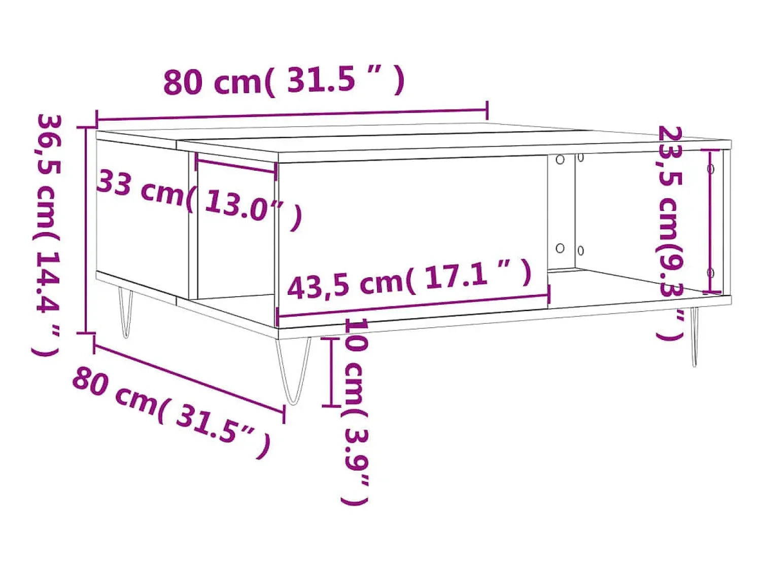 Sale Mesa de centro | Mesa de apoio 80x80x36.5 cm derivados madeira cimento Cinzento