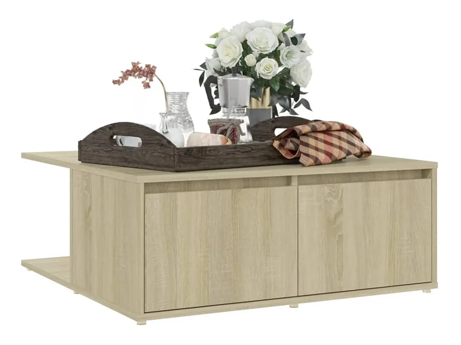 Mesa De Centro* Mesa de centro | Mesa de apoio 80x80x31 cm derivados de madeira carvalho sonoma Castanho