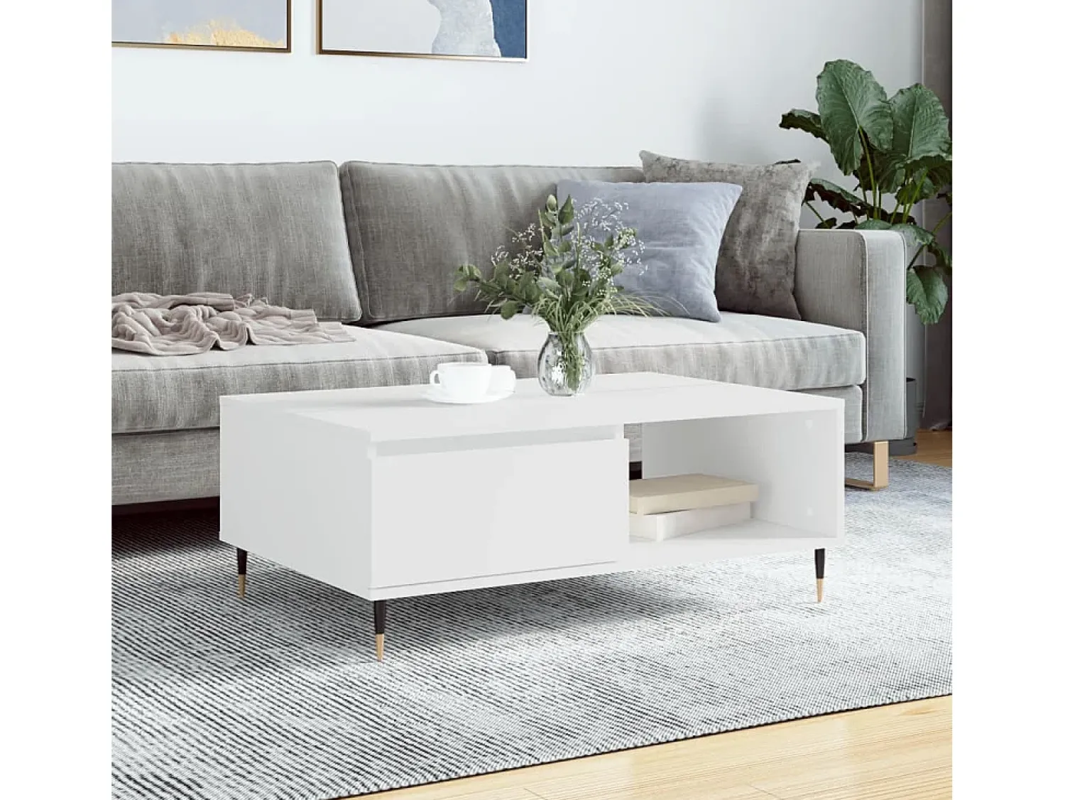 Mesa De Centro* Mesa de centro | Mesa de apoio 90x60x35 cm derivados de madeira Branco