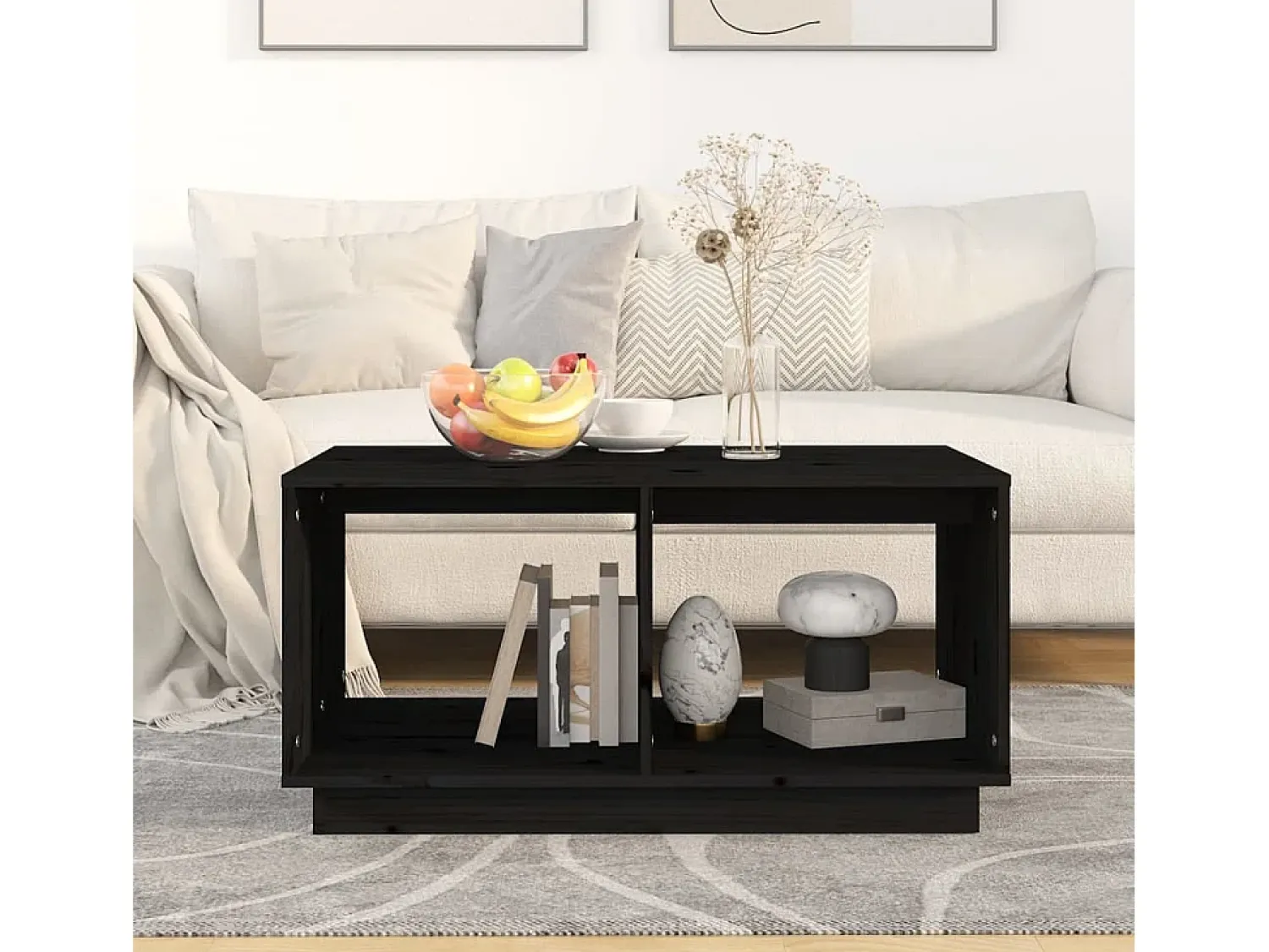 Mesa De Centro* Mesa de centro | Mesa de apoio 80x50x40 cm madeira de pinho maciça Preto