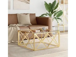 Mesa De Centro| Mesa de centro | Mesa de apoio | Mesa de café 80x80x40 cm aço inoxidável e vidro Cor de laranja