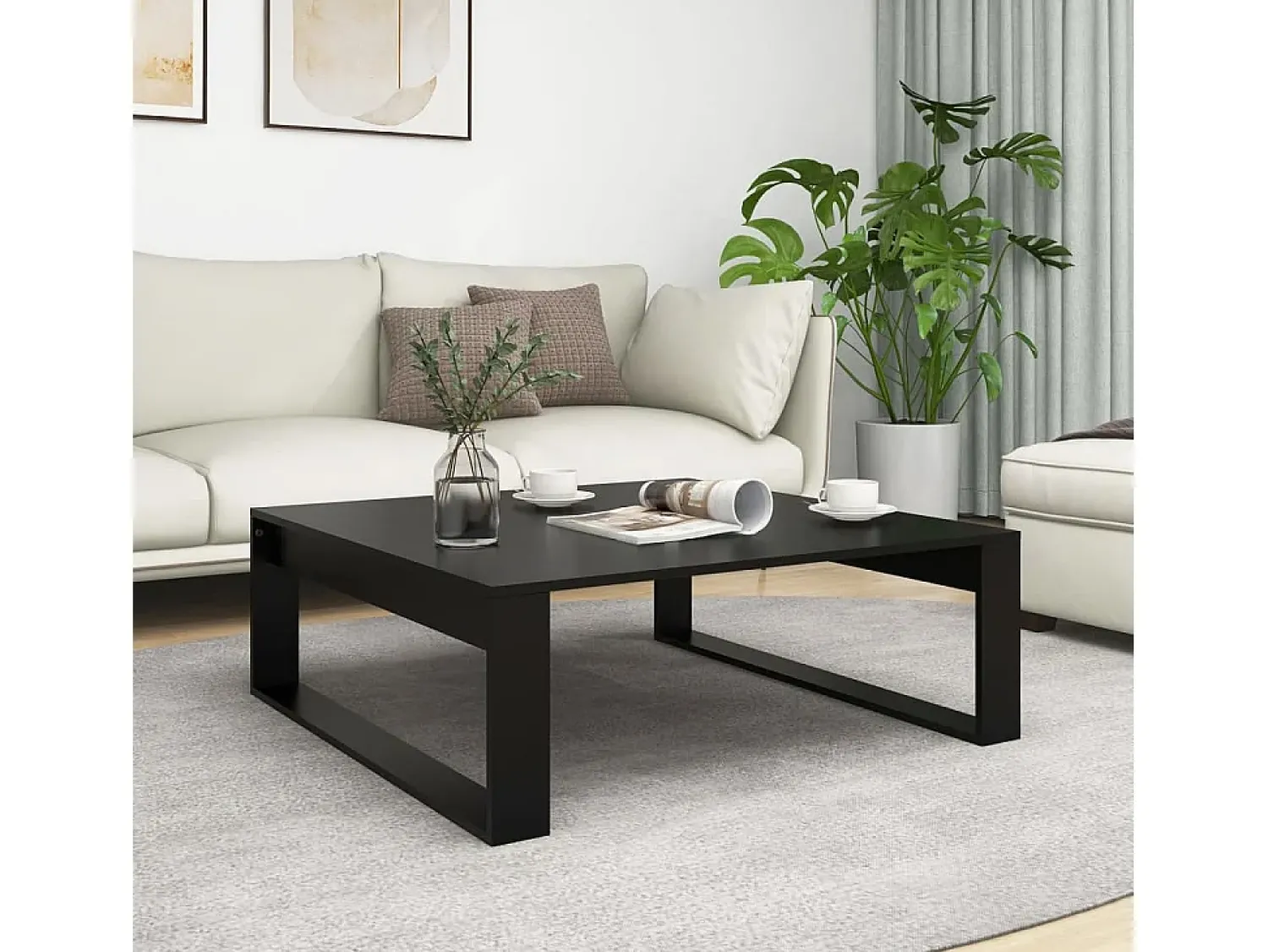 Mesa de centro | Mesa de apoio 100x100x35 cm derivados de madeira Preto