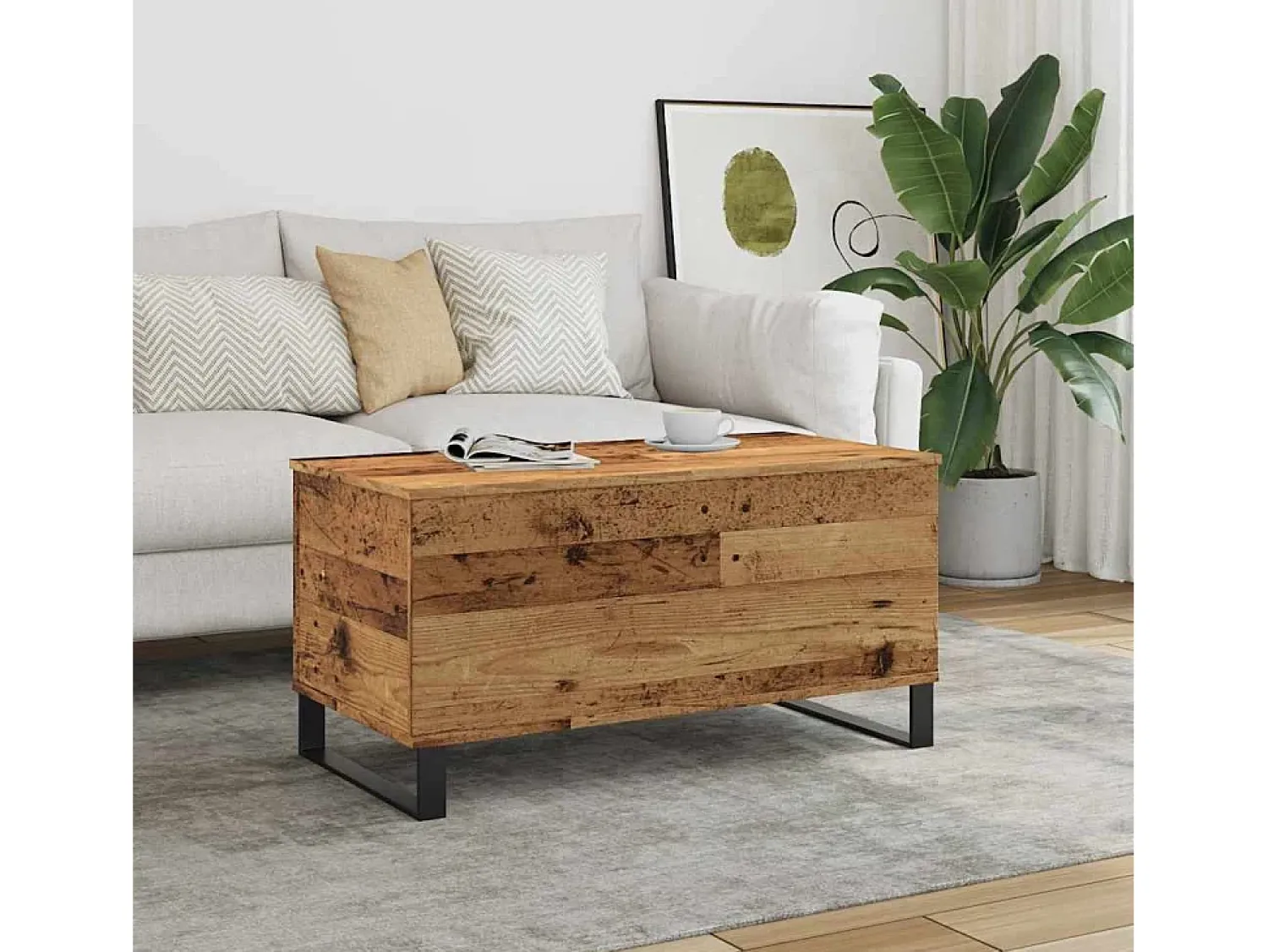 Mesa De Centro| Mesa de centro | Mesa de apoio 90x44.5x45 cm derivados de madeira madeira velha Castanho