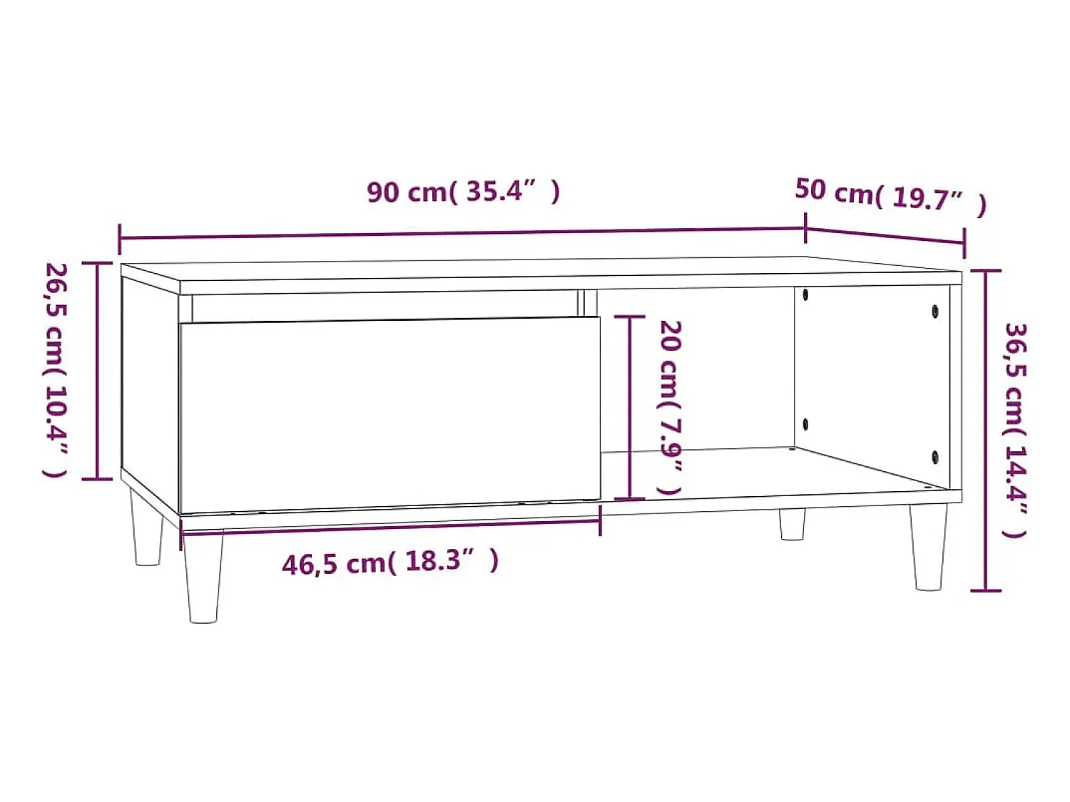 Mesa de centro | Mesa de apoio 90x50x36.5 cm derivados madeira cimento^ Mesa De Centro