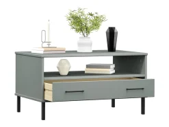 Mesa De Centro| Mesa de centro | Mesa de apoio pernas de metal 85x50x45 madeira maciça OSLO cinza Cinzento