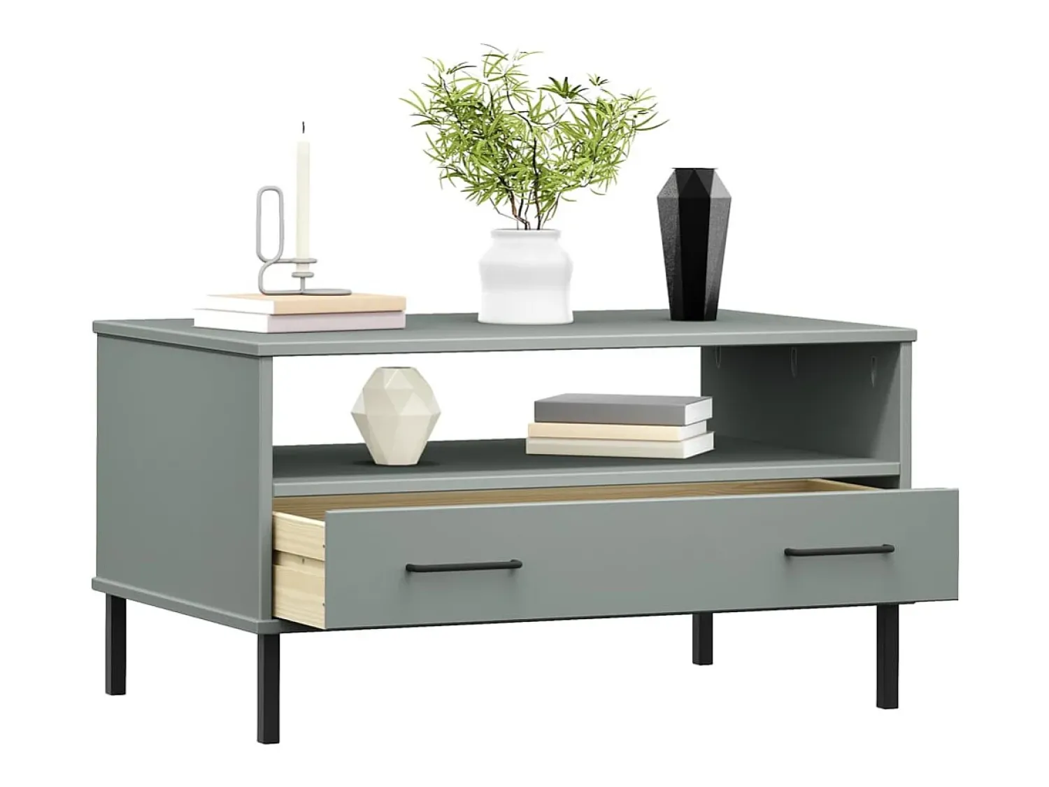 Mesa De Centro| Mesa de centro | Mesa de apoio pernas de metal 85x50x45 madeira maciça OSLO cinza Cinzento