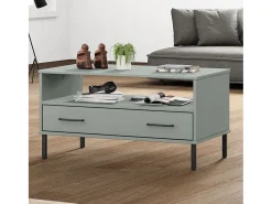 Mesa De Centro| Mesa de centro | Mesa de apoio pernas de metal 85x50x45 madeira maciça OSLO cinza Cinzento