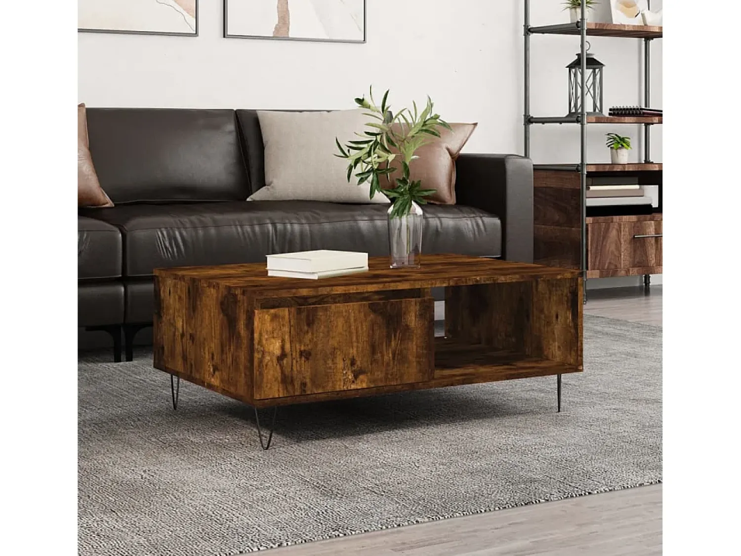 Outlet Mesa de centro | Mesa de apoio 90x60x35 cm derivados de madeira carvalho fumado Castanho