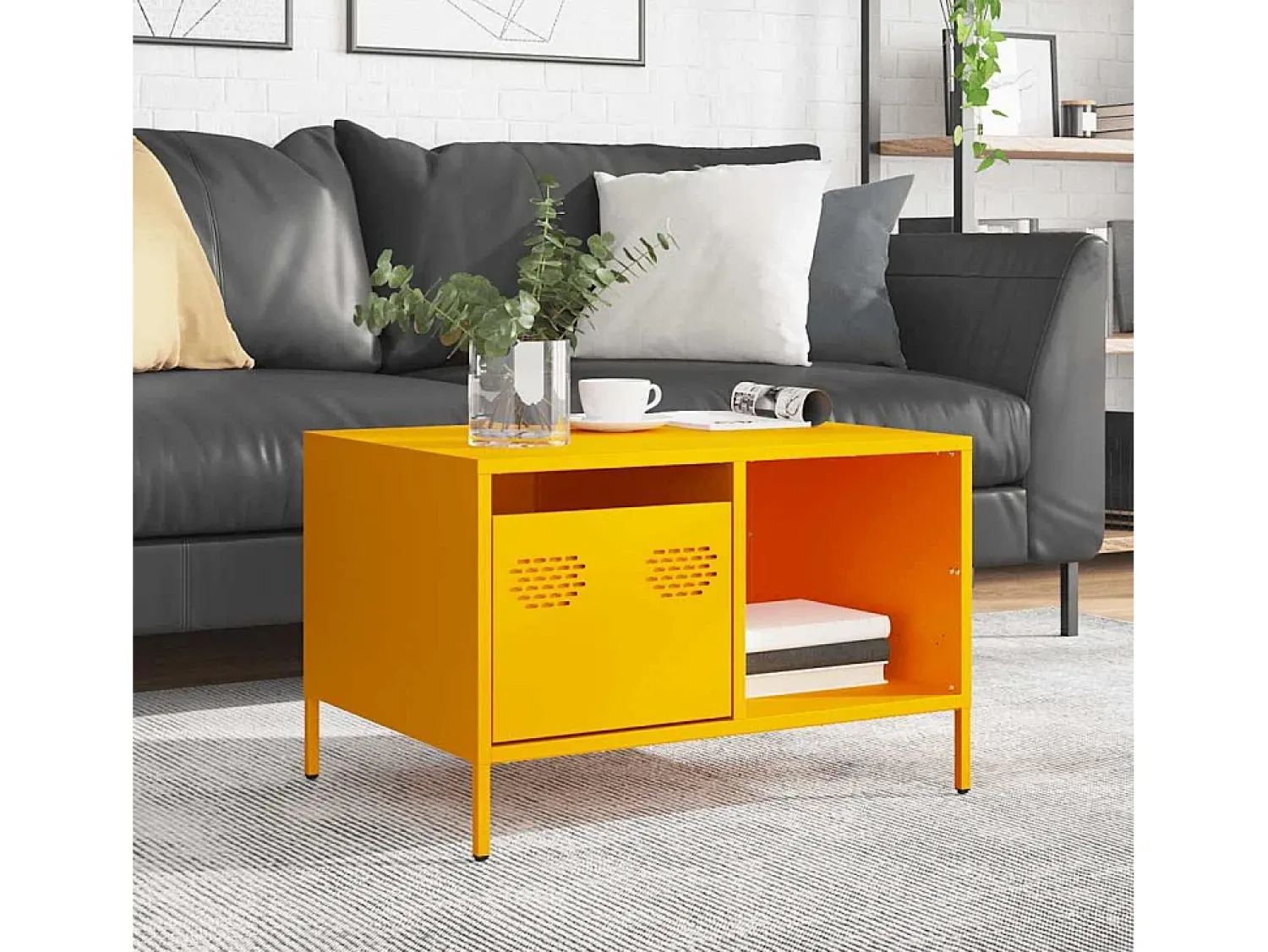 Mesa De Centro| Mesa de centro | Mesa de apoio 68.5x50x43.5 cm aço laminado a frio mostarda Amarelo