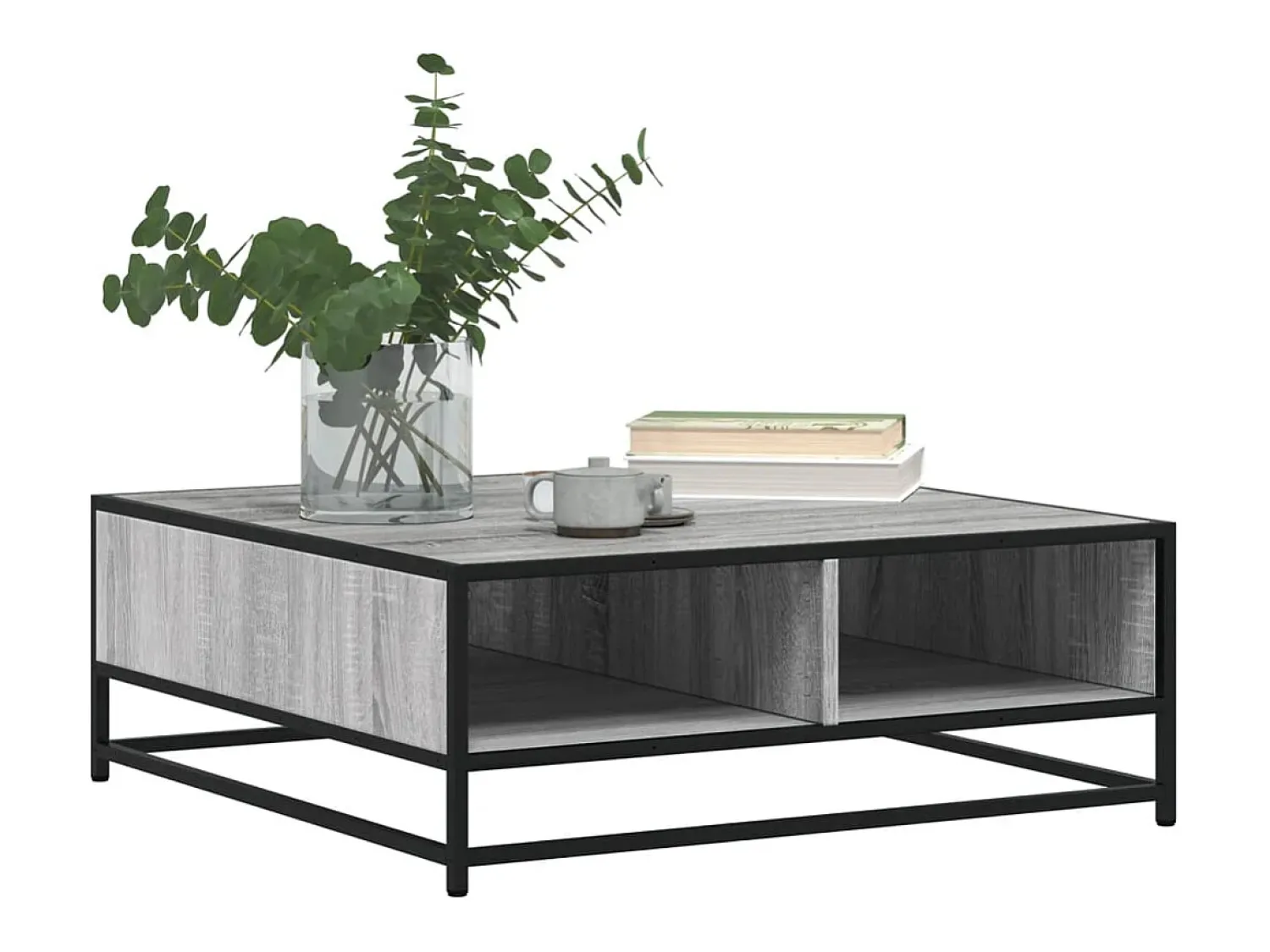 Mesa De Centro| Mesa de centro | Mesa de apoio 80x80x30 cm deriv. madeira/metal sonoma Cinzento