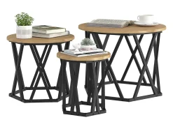 Clearance Mesa de centro | Mesa Lateral Empilhável 3 pcs carvalho artisiano Castanho